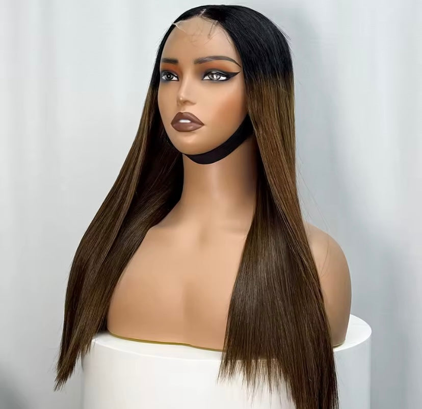 26” transparent lace straight Vietnamese human hair blend wig