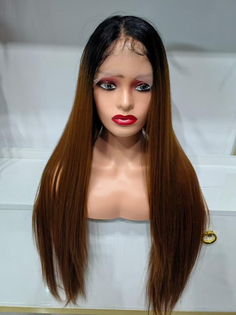 26” transparent lace straight Vietnamese human hair blend wig